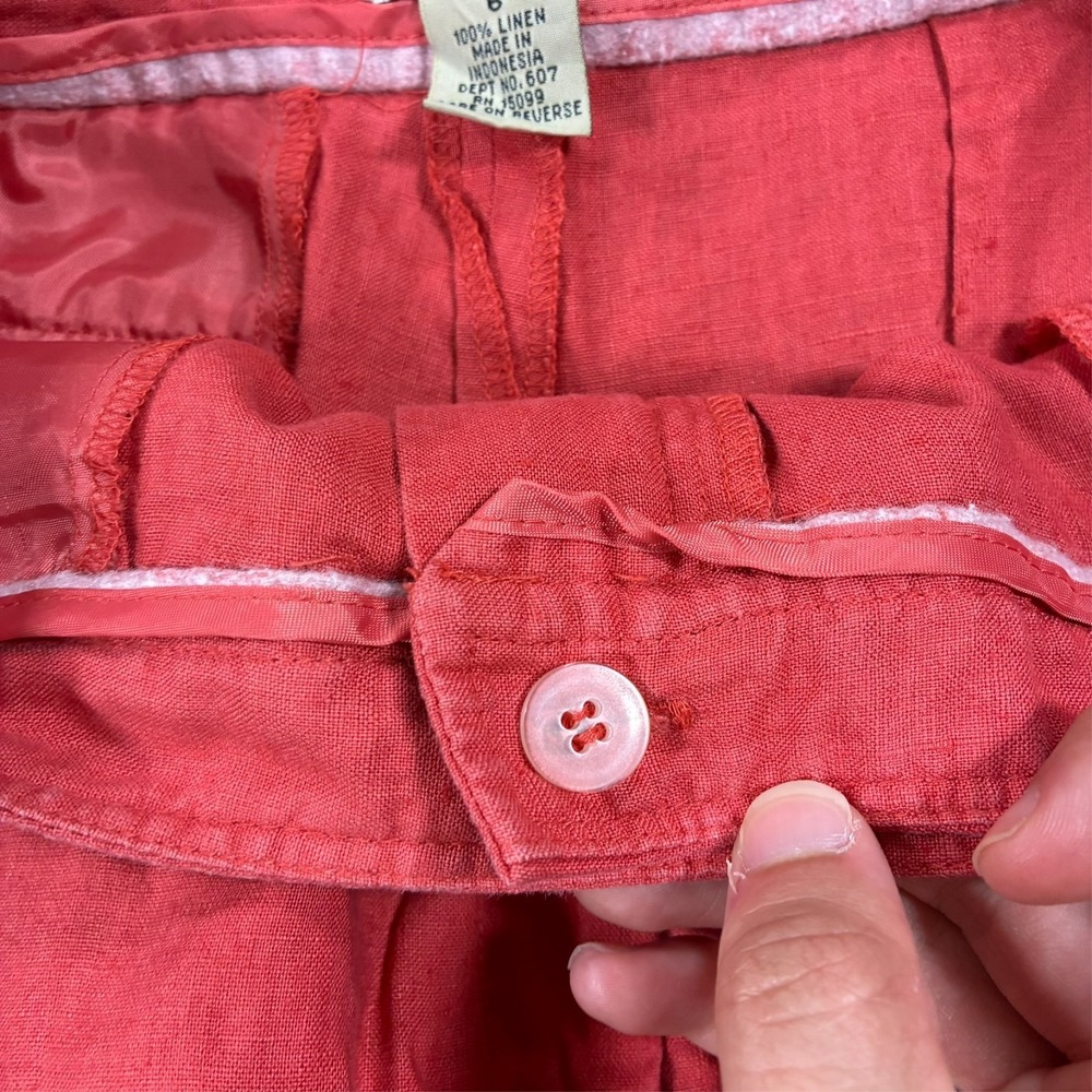 Apostrophe 100% Linen Cropped Pants Womens Size 6 Coral Casual High Rise - Picture 5 of 10